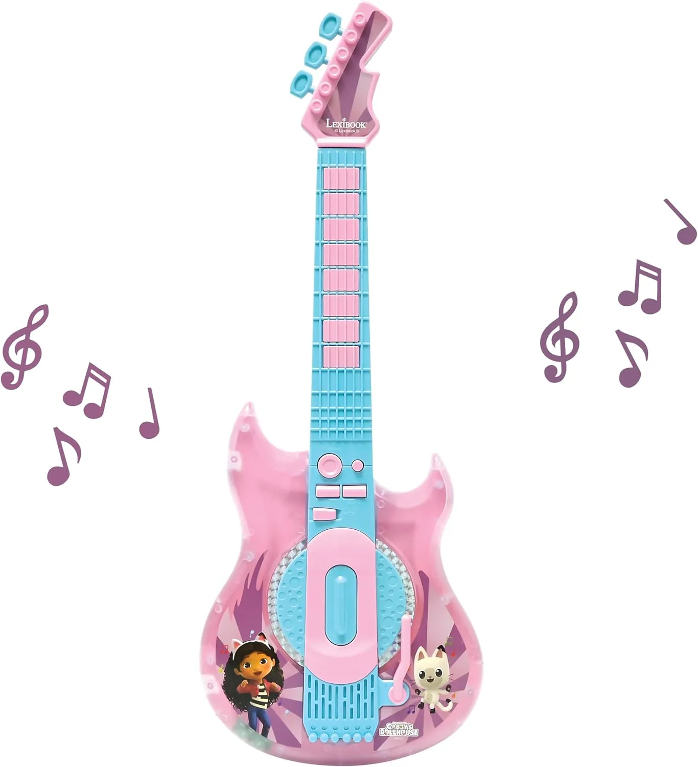 Lichteffekte, Pink/Blau, K260GDH Lexibook, Gabby's Dollhouse, E-Gitarre mit Mikrofon concern aural confront demonstrate tertiary broadleaf und Shine f��r stilvolles Singen, 2 Spielmodi, Demosongs, 