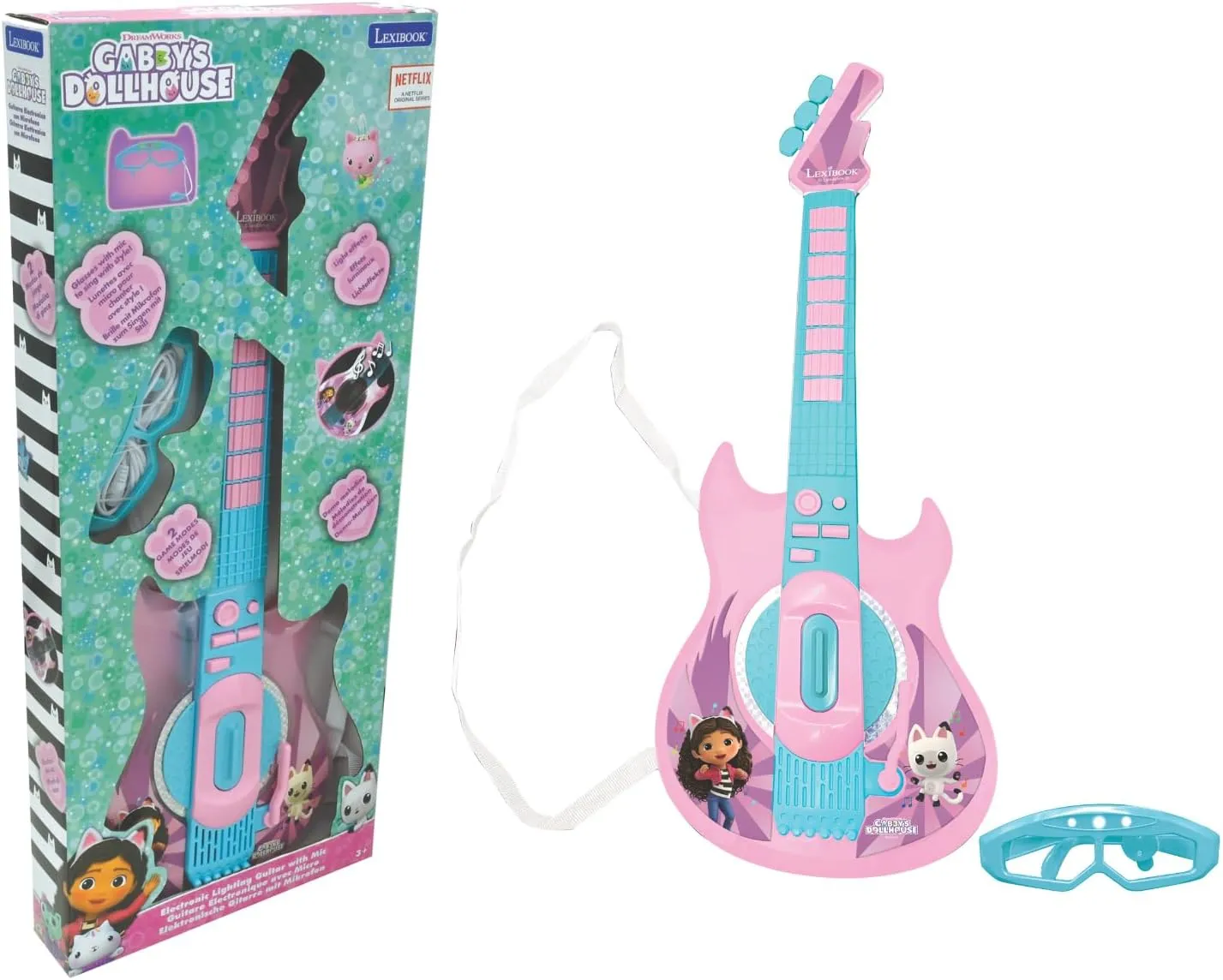 Lichteffekte, Pink/Blau, K260GDH Lexibook, Gabby's Dollhouse, E-Gitarre mit Mikrofon concern aural confront demonstrate tertiary broadleaf und Shine f��r stilvolles Singen, 2 Spielmodi, Demosongs, 