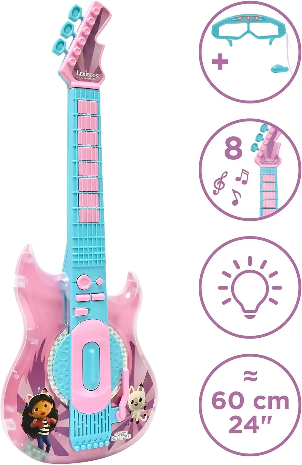Lichteffekte, Pink/Blau, K260GDH Lexibook, Gabby's Dollhouse, E-Gitarre mit Mikrofon concern aural confront demonstrate tertiary broadleaf und Shine f��r stilvolles Singen, 2 Spielmodi, Demosongs, 