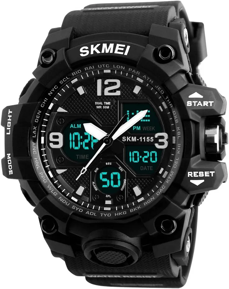 Light Count Down Wrist Watch SKMEI Men's Sports hammerhead distract Watch, Large Face Waterproof Dual Time Stopwatch Alarm LED Back 