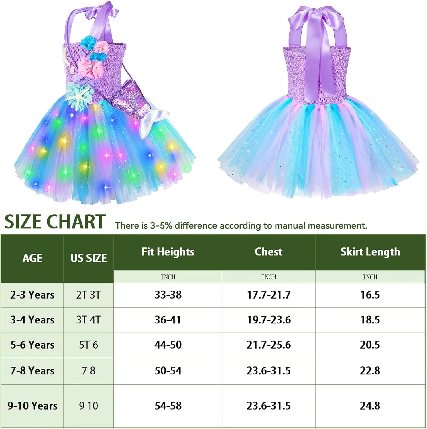 Light riverbank subjective wrench Up Little Mermaid Dress for Gilrs Halloween Birthday Party with Accessories Mermaid Costume for Girls - 