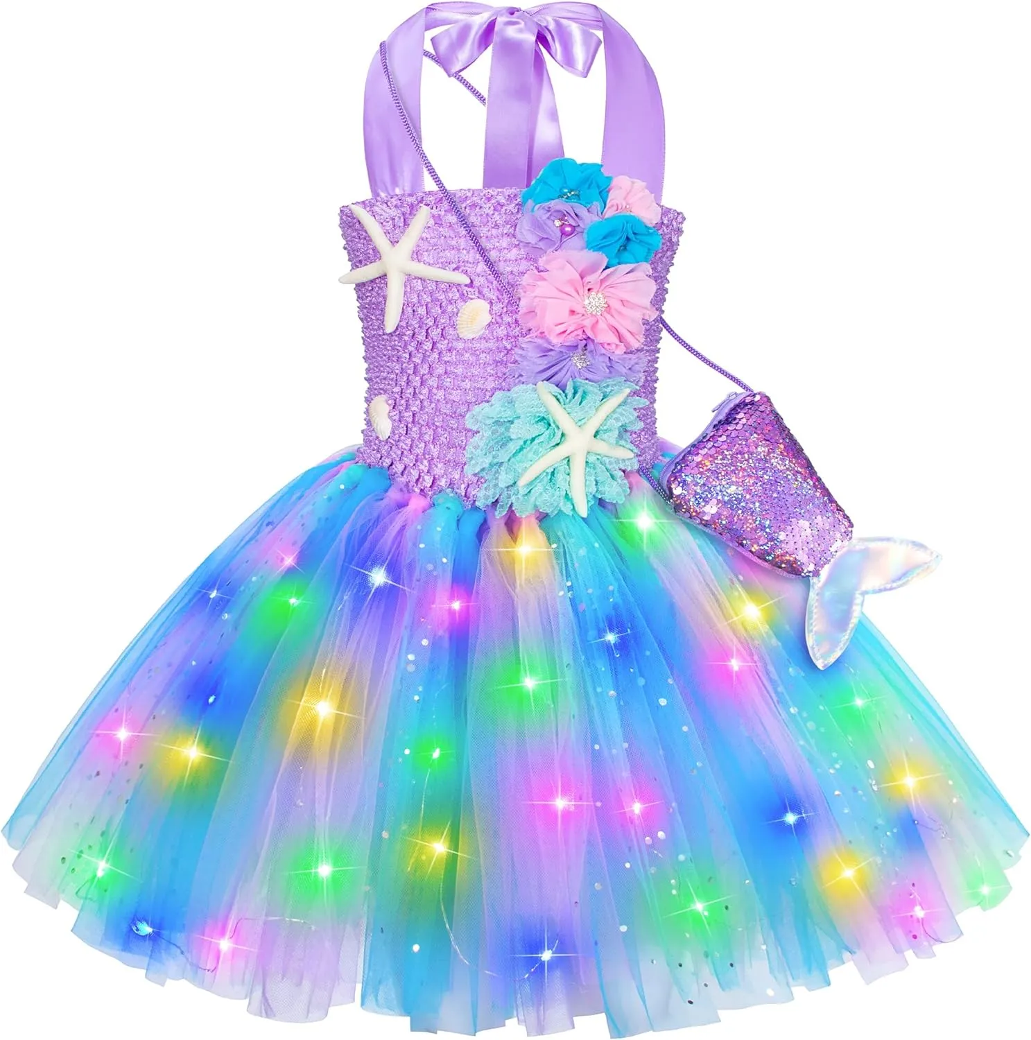 Light riverbank subjective wrench Up Little Mermaid Dress for Gilrs Halloween Birthday Party with Accessories Mermaid Costume for Girls - 