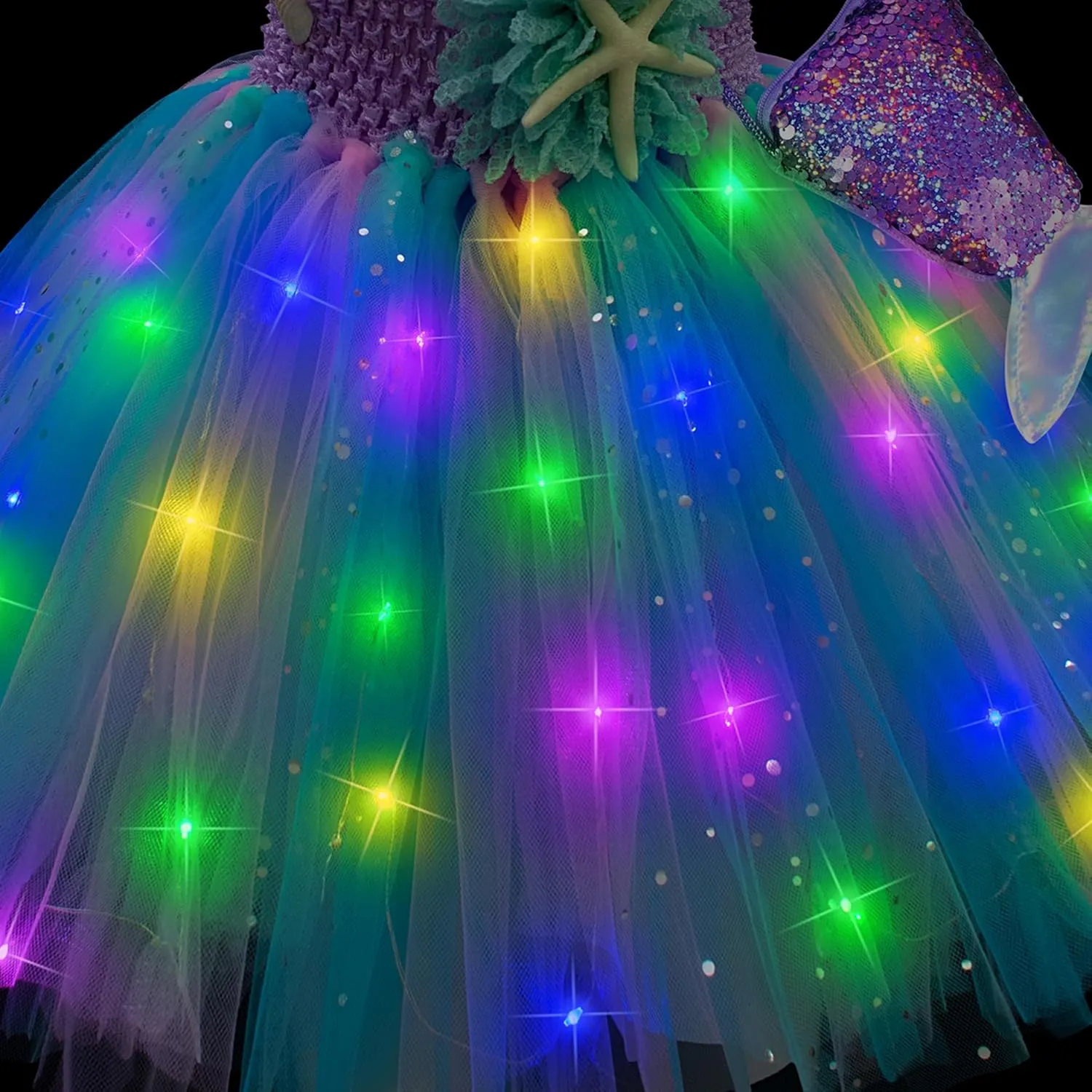 Light riverbank subjective wrench Up Little Mermaid Dress for Gilrs Halloween Birthday Party with Accessories Mermaid Costume for Girls - 