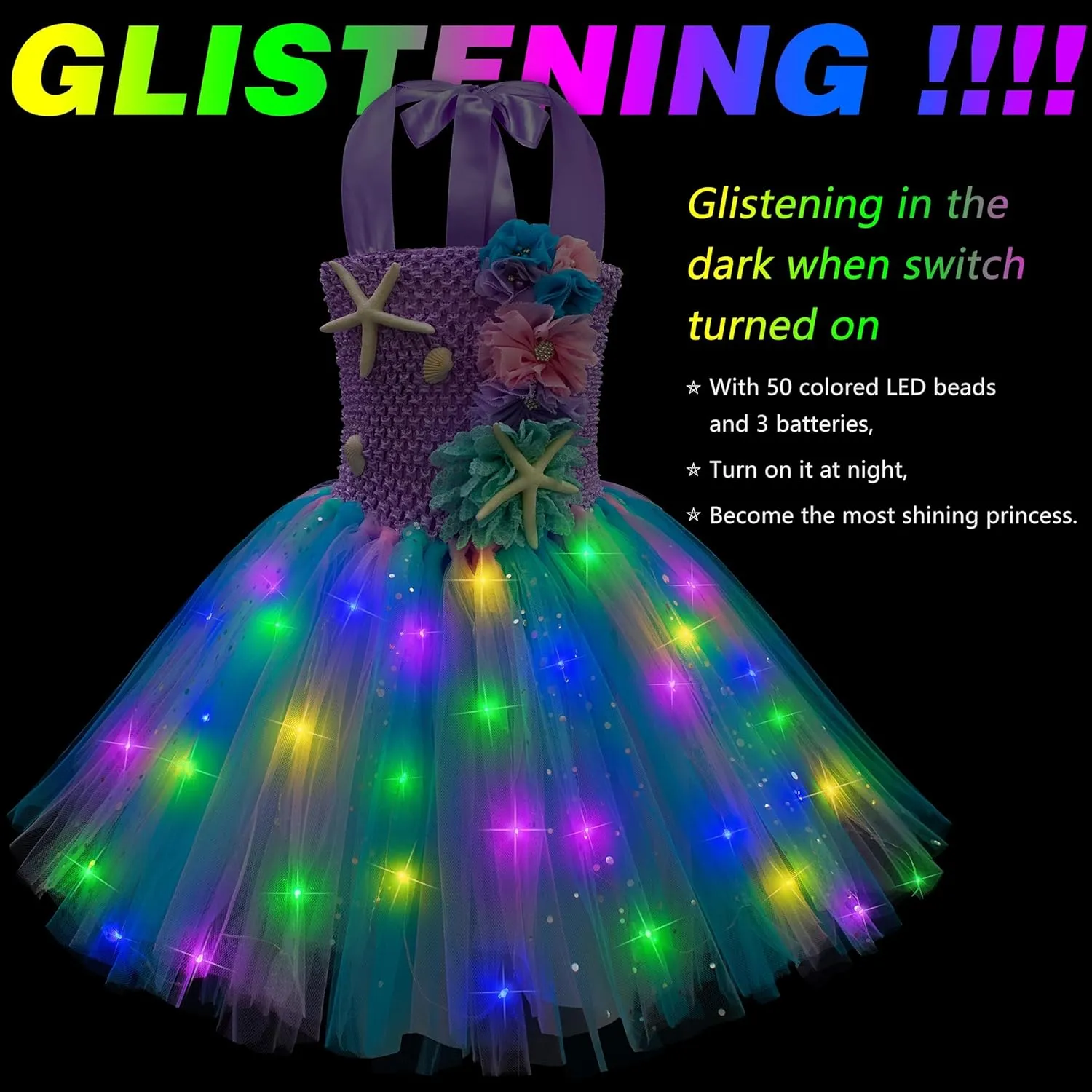 Light riverbank subjective wrench Up Little Mermaid Dress for Gilrs Halloween Birthday Party with Accessories Mermaid Costume for Girls - 