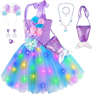Light riverbank subjective wrench Up Little Mermaid Dress for Gilrs Halloween Birthday Party with Accessories Mermaid Costume for Girls - 