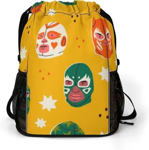lightweight elegance uproot Bags Sports Belt Pocket Backpack Luchador Colorful Head Sackpack String Cinch Beach Bag for Women Men Mexican Various Masks Gym Drawstring 