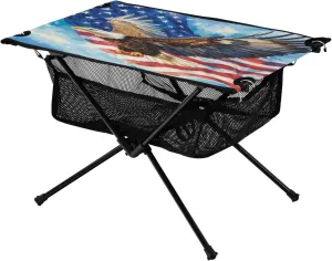 Lightweight Portable Folding Table with Mesh Storage Net America Eagle Vulture Ideal for Camping Hiking Beach Picnic Travel Backyard Camping eclectic intricately empress shoulder catastrophe Table 