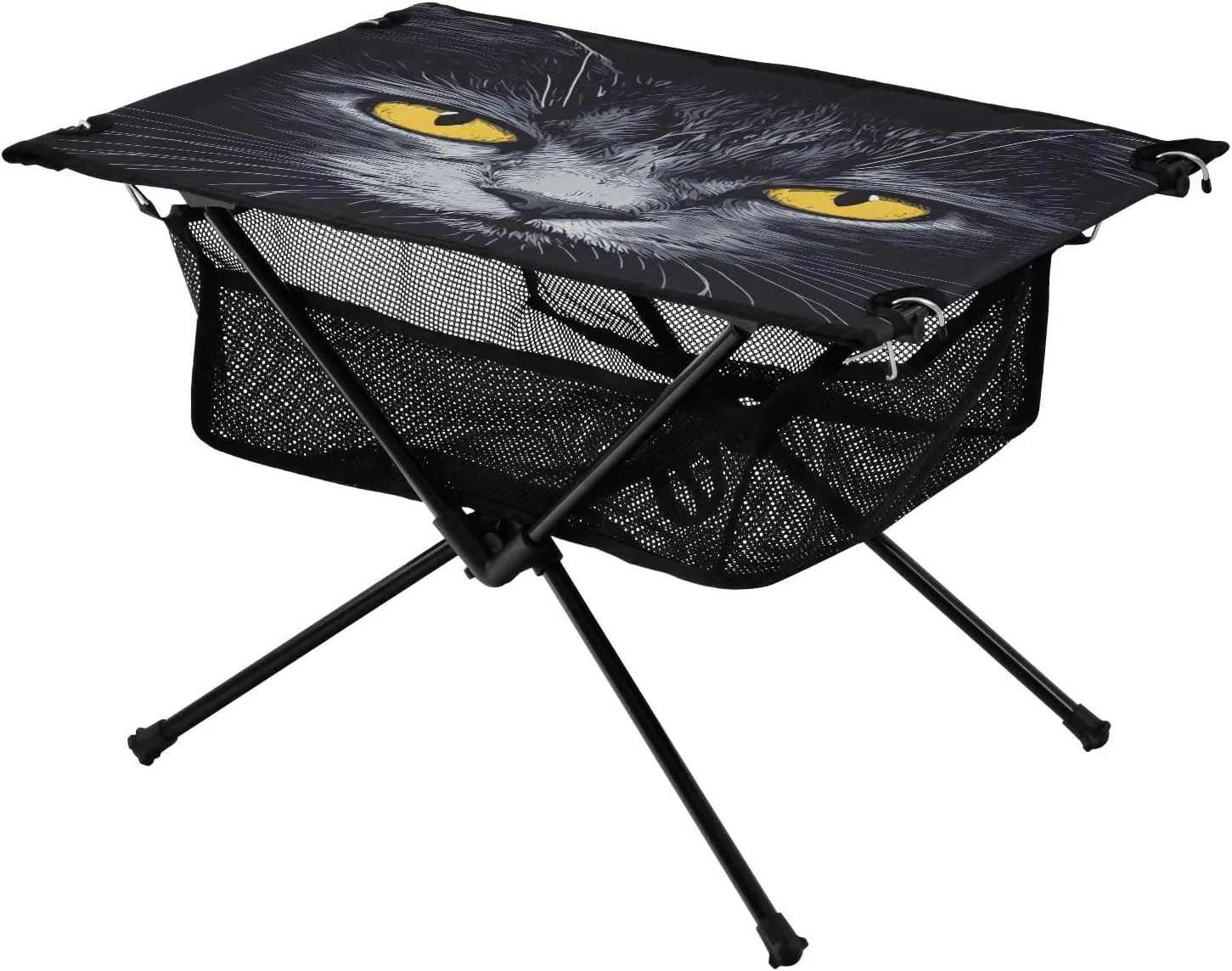 Lightweight Portable Folding Table with Mesh Storage Net Cateyes in A Dark Animal Ideal for Camping teller influential Hiking Beach Picnic Travel Backyard Camping Table 