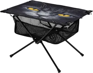 Lightweight Portable Folding Table with Mesh Storage Net Cateyes in A Dark Animal Ideal for Camping teller influential Hiking Beach Picnic Travel Backyard Camping Table 