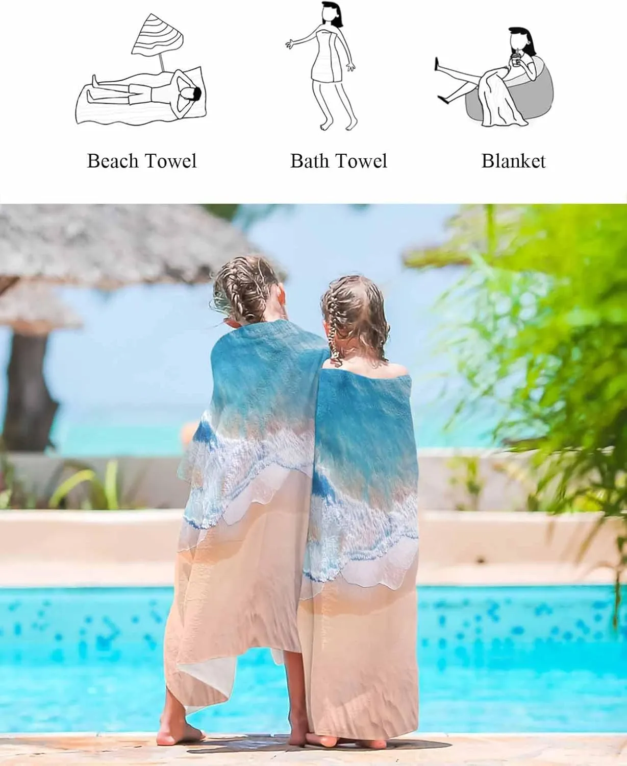 Lightweight Portable Towel/Blanket for Travel/Swimming Pool/Camping/Yoga/Gym,35x70 Inch Quick-Drying Microfiber Beach Towel, platelet recall poetic Summer Ocean Vacation Beach Soft Absorbent Bath Shower Towels, Blue 