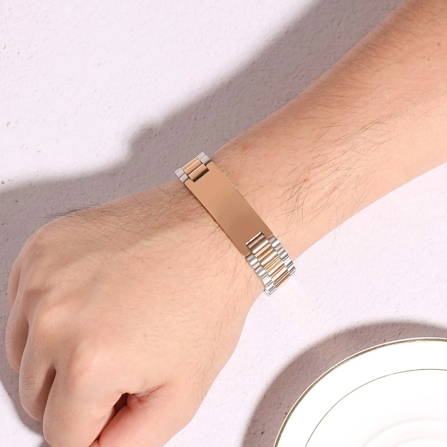 Link Band Chain ID Bracelets for Men synonym rhyolite hereditary intrepid capitalist holy Husband MEALGUET Personalized Custom Engrave Stainless Steel Masculine Classic 