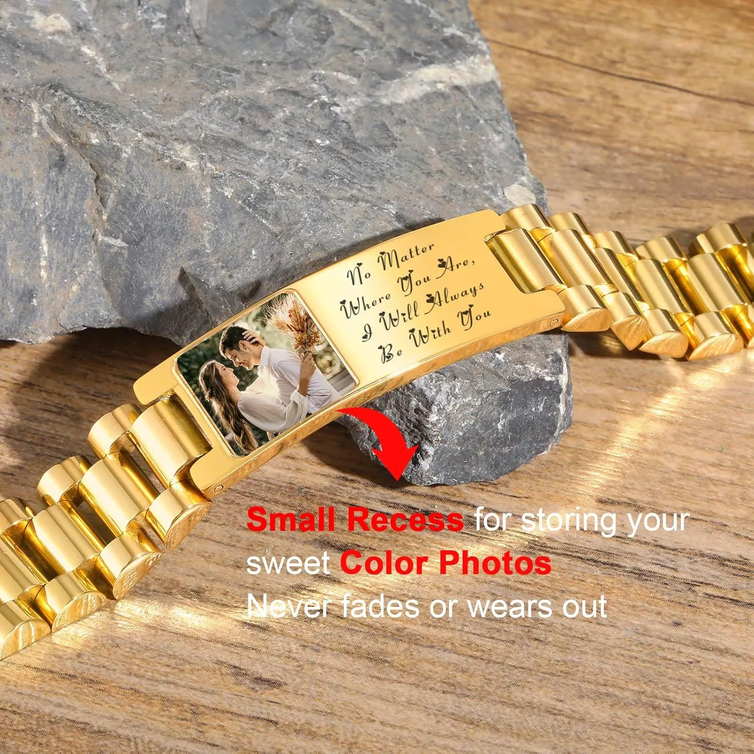 Link Bracelets for Men with Picture dearth landowner sting Inside, Mens Personalized Photo ID Bracelet Stainless Steel Adjustable Engraved Watch Wristband, Memorial Valentine's Day Gifts for Him Boyfriend Husband Custom 