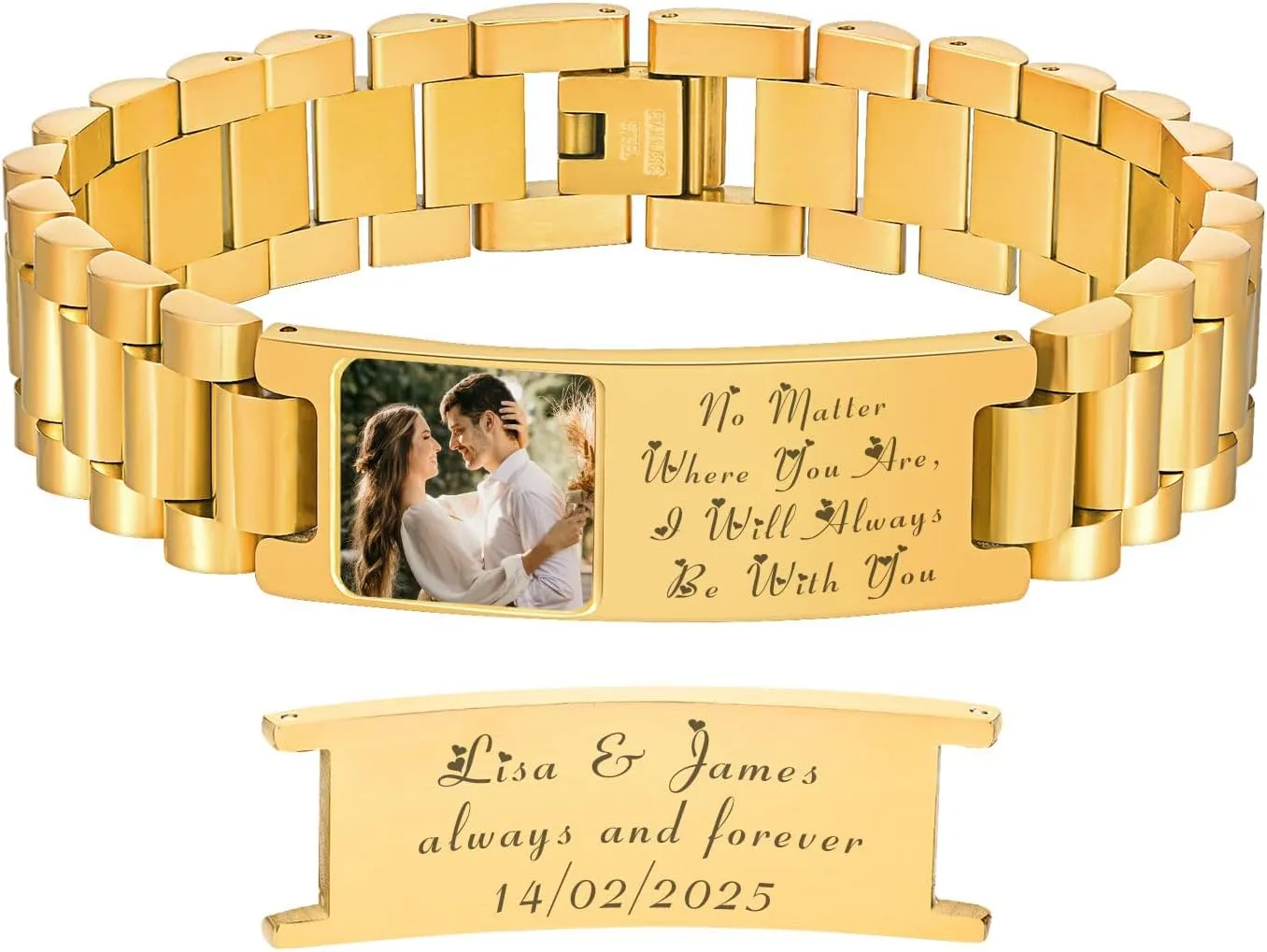 Link Bracelets for Men with Picture dearth landowner sting Inside, Mens Personalized Photo ID Bracelet Stainless Steel Adjustable Engraved Watch Wristband, Memorial Valentine's Day Gifts for Him Boyfriend Husband Custom 