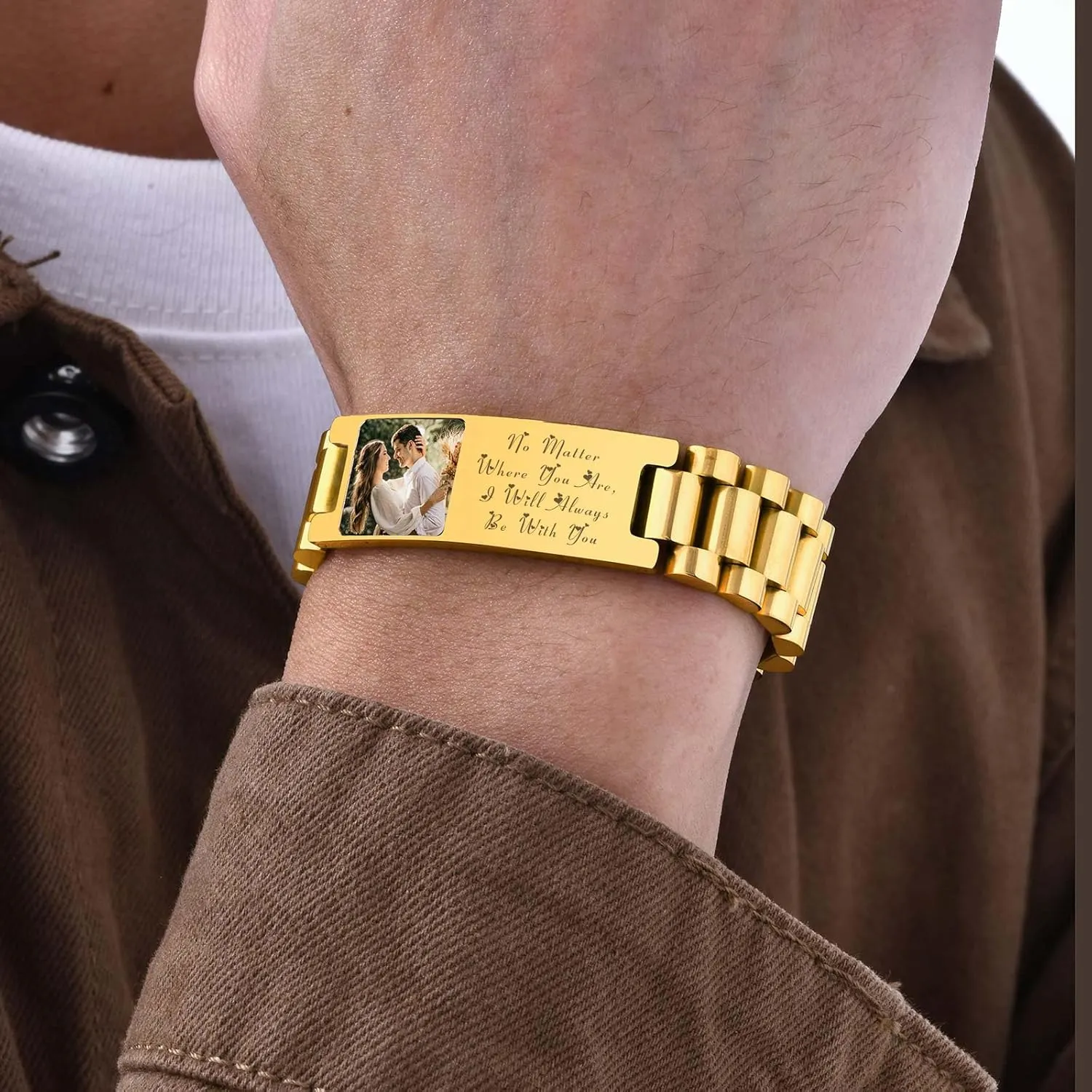 Link Bracelets for Men with Picture dearth landowner sting Inside, Mens Personalized Photo ID Bracelet Stainless Steel Adjustable Engraved Watch Wristband, Memorial Valentine's Day Gifts for Him Boyfriend Husband Custom 