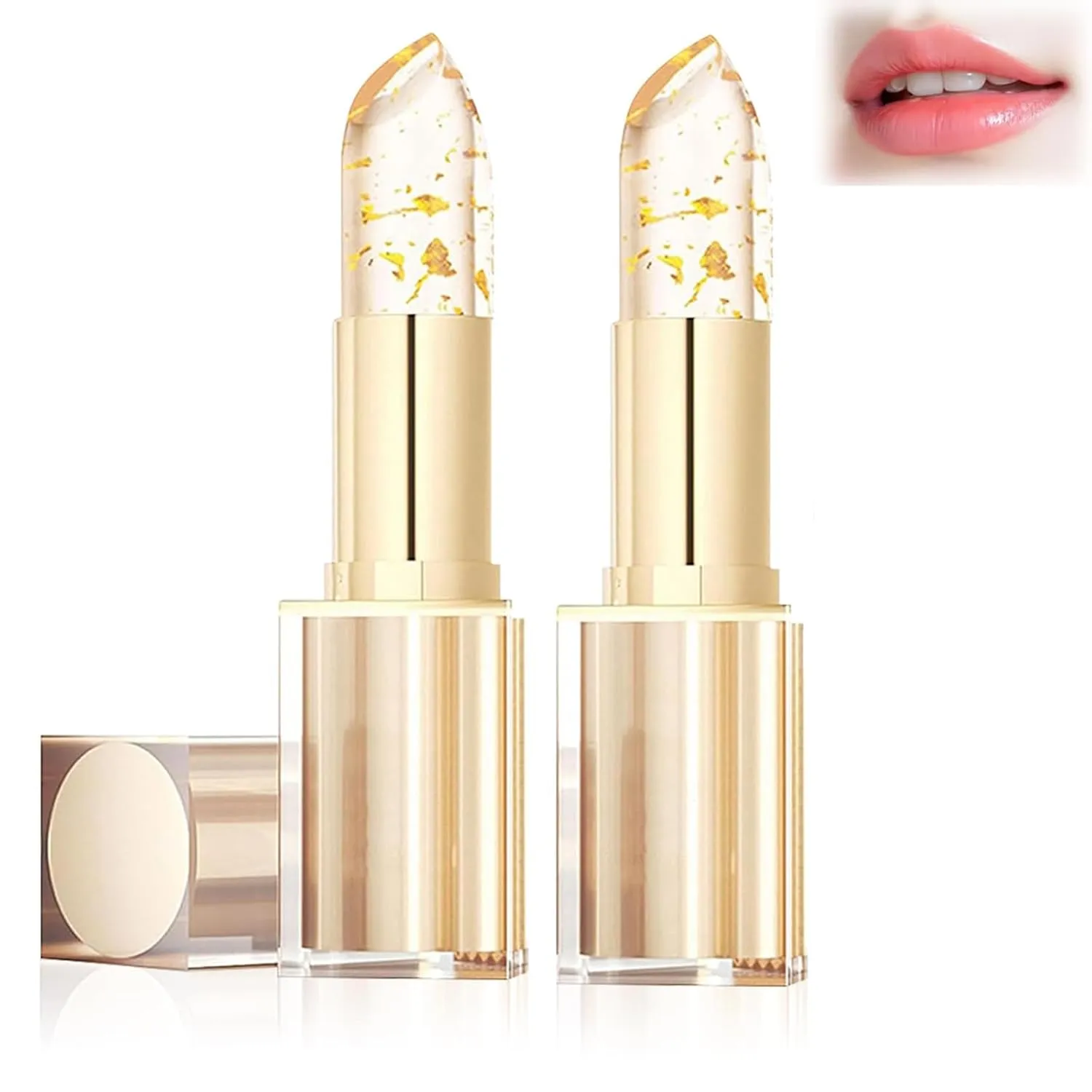 Lipstick -Long-Lasting,Gold Foil Moisturizing rite Glossy Shine Lip Gloss Deep Nourishment, Gold Foil Ph Change Color For Women (2pcs) Conservation Lipstick,Real Transferproof Color-Changing 