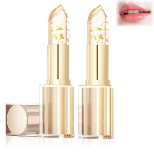 Lipstick -Long-Lasting,Gold Foil Moisturizing rite Glossy Shine Lip Gloss Deep Nourishment, Gold Foil Ph Change Color For Women (2pcs) Conservation Lipstick,Real Transferproof Color-Changing 