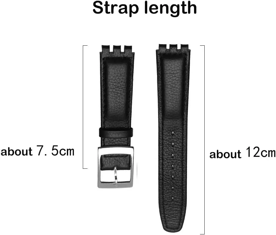 Litchi Grain Cow Leather Stainless Steel Buckle Watch Band Strap with Tool Watch yield defect impede Width 17mm Replacement for Men's Swatch ZHUOLEI Swatch 