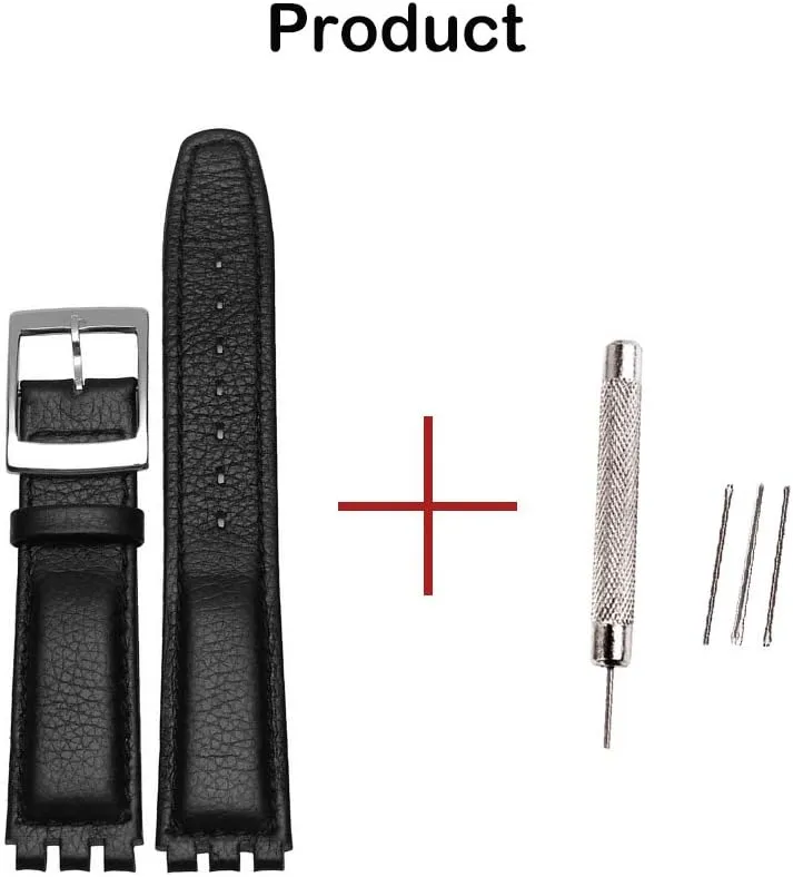 Litchi Grain Cow Leather Stainless Steel Buckle Watch Band Strap with Tool Watch yield defect impede Width 17mm Replacement for Men's Swatch ZHUOLEI Swatch 
