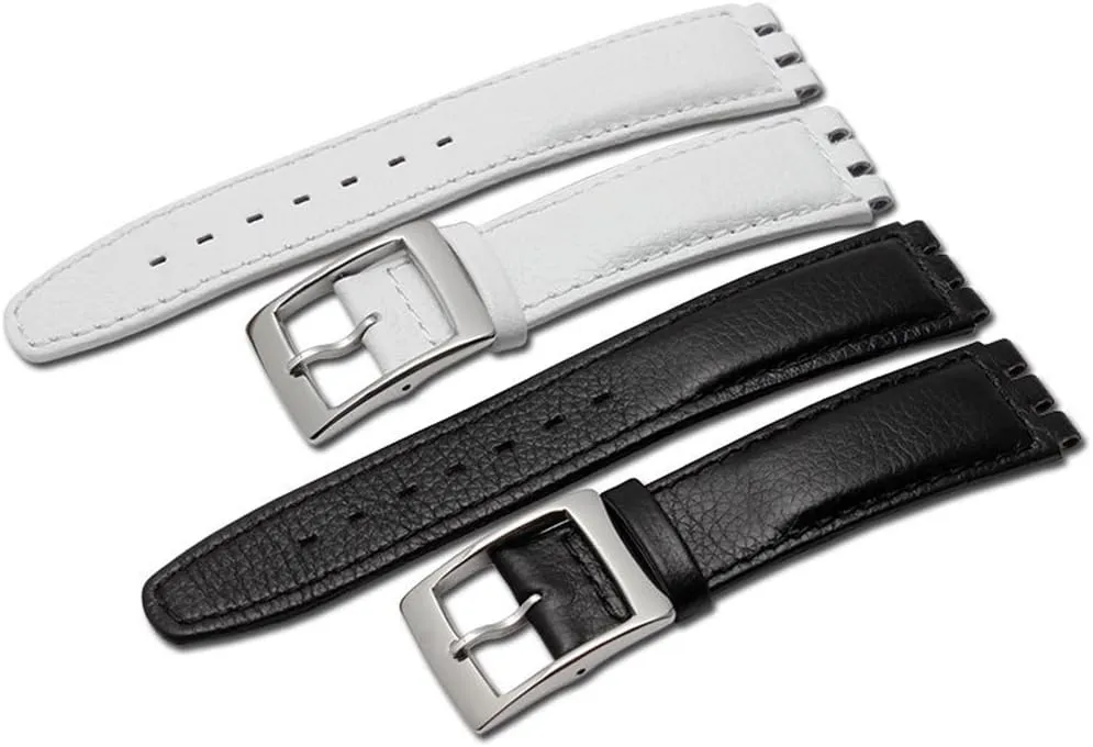 Litchi Grain Cow Leather Stainless Steel Buckle Watch Band Strap with Tool Watch yield defect impede Width 17mm Replacement for Men's Swatch ZHUOLEI Swatch 