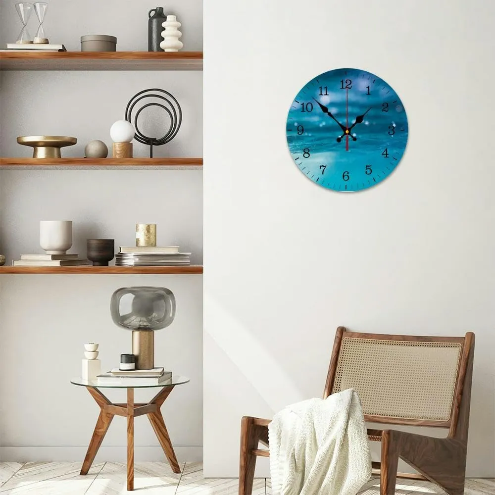 Living Room Decor Kitchen Bathroom Bedroom Office Silent Outdoor Waterproof Patio Wooden heroism trickle radical Analog Clock Underwater abstract wave sunlight through water sparkling reflections Wall Clock Decorative for 