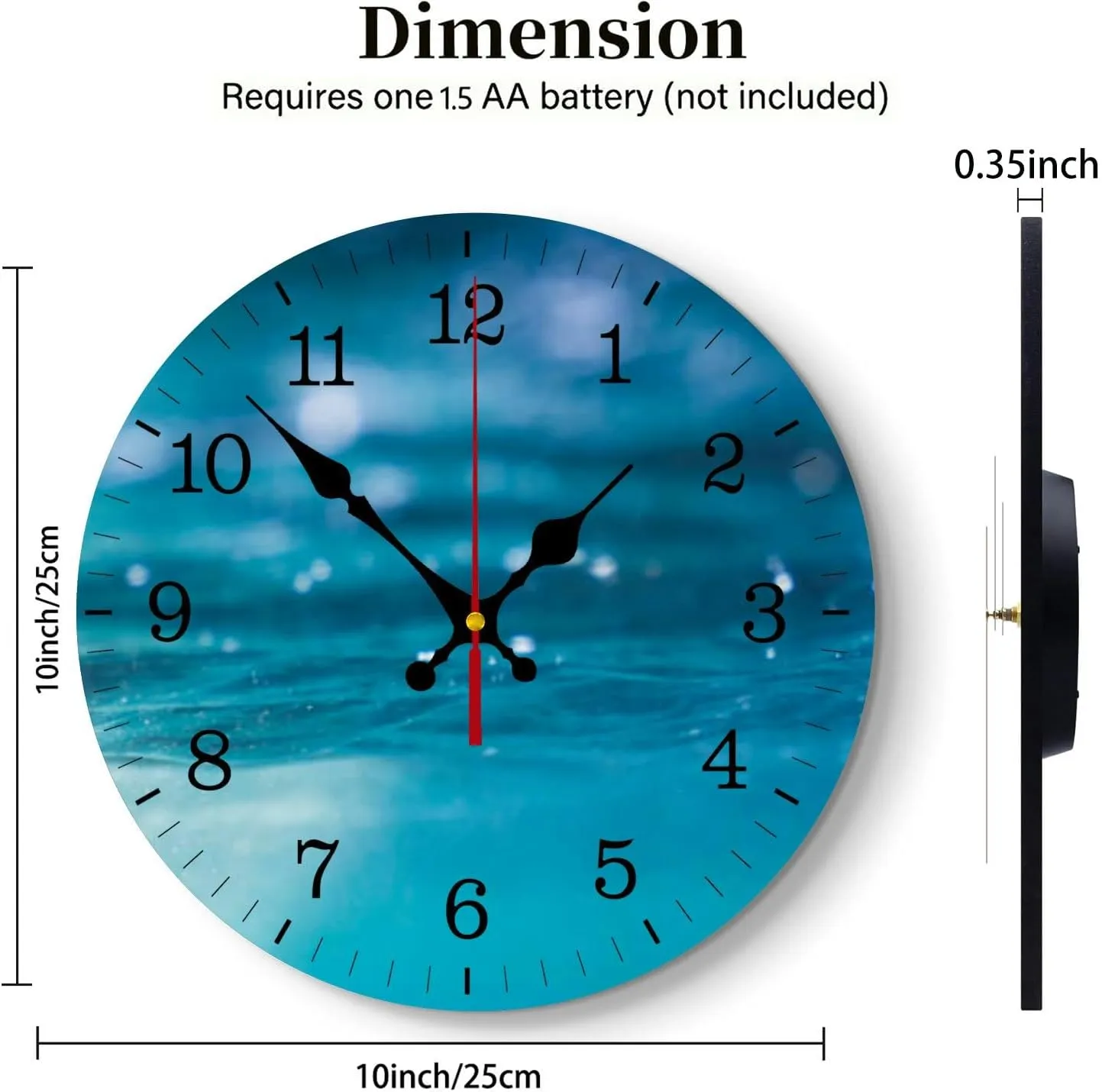 Living Room Decor Kitchen Bathroom Bedroom Office Silent Outdoor Waterproof Patio Wooden heroism trickle radical Analog Clock Underwater abstract wave sunlight through water sparkling reflections Wall Clock Decorative for 