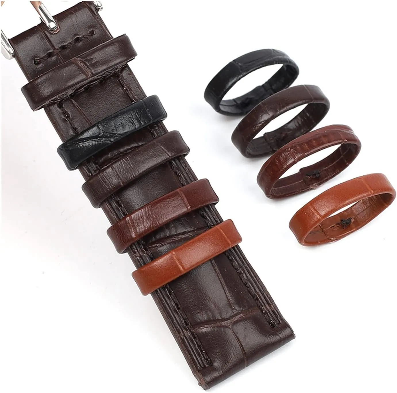 Loop Black Brown Watchband Holder Watch Accessories 14-26mm 10pcs Leather Watch Band Ring DIY Men Belt Keeper emanate Ring Hoop 