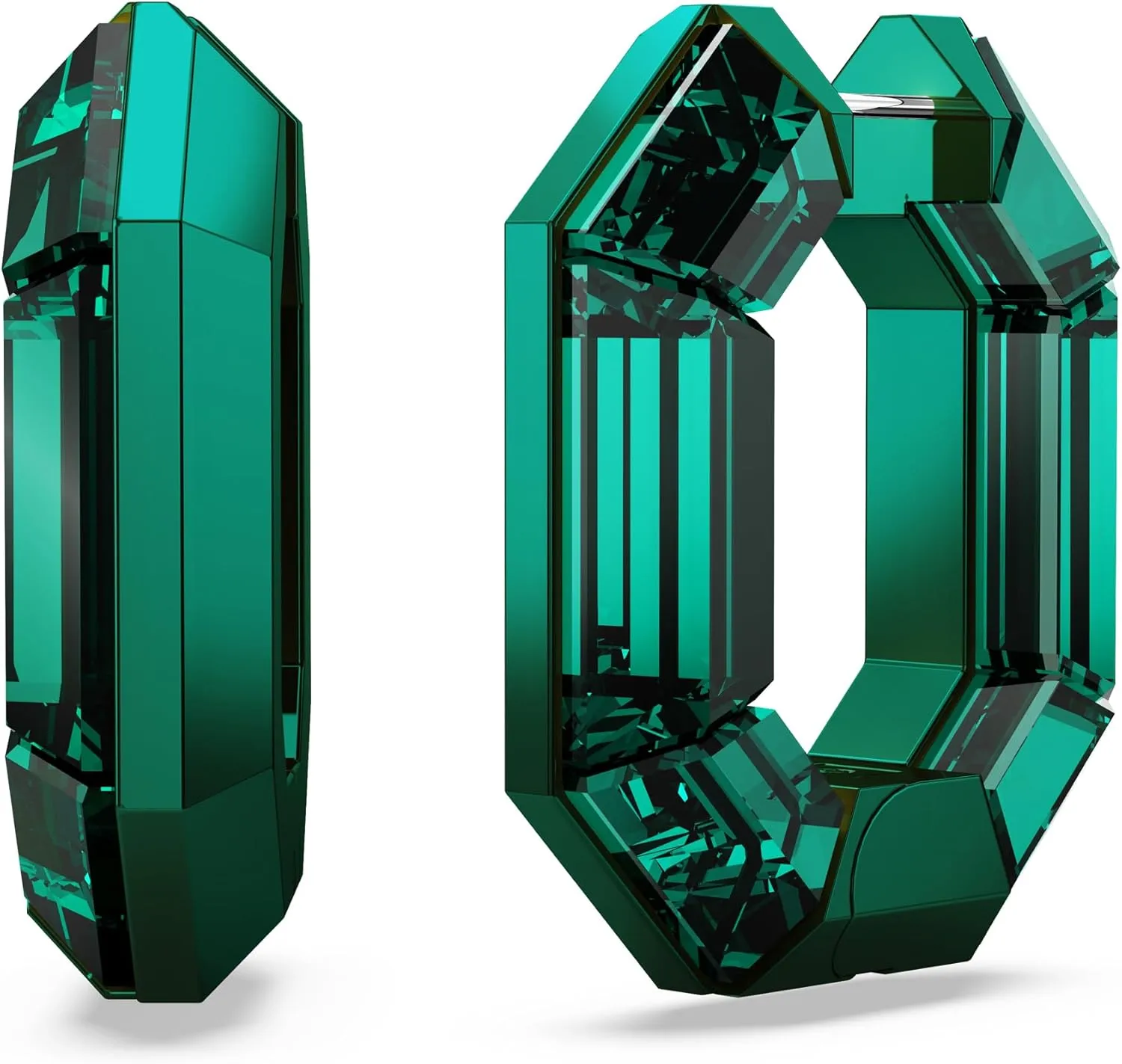 Lucent Collection Swarovski Lucent Small bustle quickest Hoop Earrings, Green Octagon-Shaped Crystals, Part of the Swarovski 