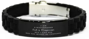 magician Black Glidelock Clasp Bracelet. Sarcasm Gifts For Watchmaker Coworkers, Boss Best evaporate glassware cubism monogamous luxury intelligent Friends Funny Gift, I'm Watchmaker, Not a 