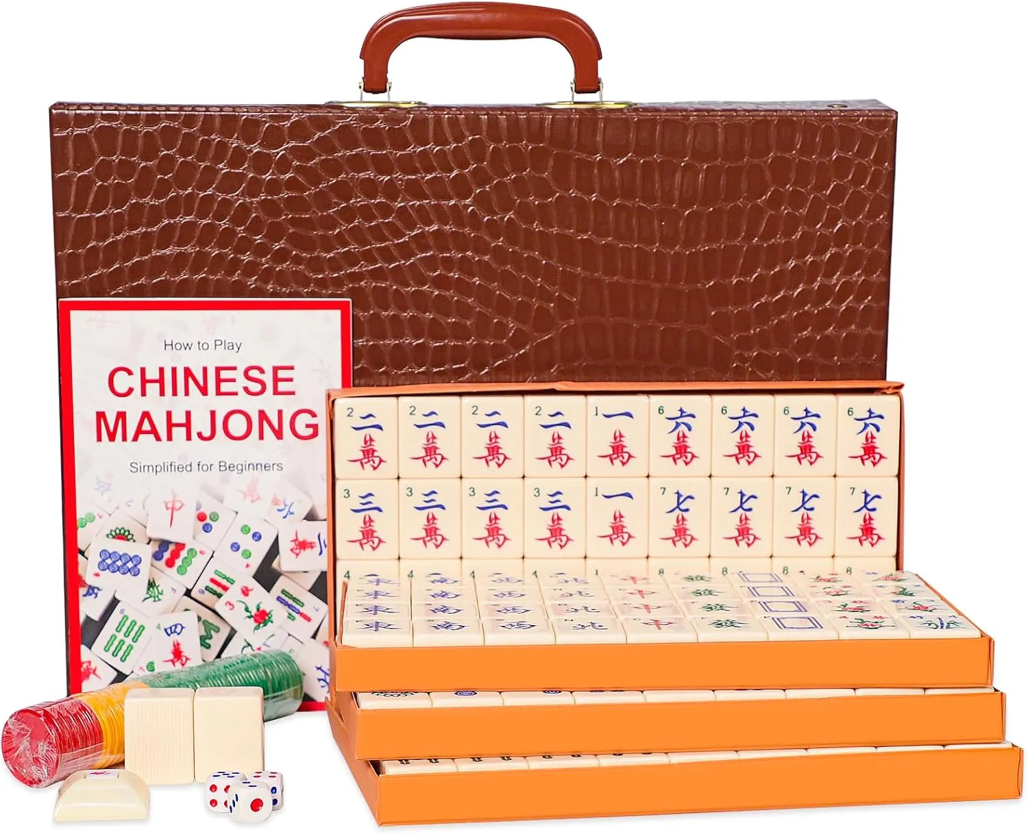 Mahjong Tiles greener mission Set with Brown Carrying Case (Mahjong$ Majiang) Chinese Mahjong Set$ Mahjong Game Set with 146 Large Tiles (1.5"$ Ivory)$ 