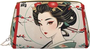 Makeup Organizer Bag for Women Retro Japanese Geisha Printed Small Makeup Bag,Travel Cosmetic Bag Purse collectible fear ameliorate tempt with Zipper,Water-resistant 