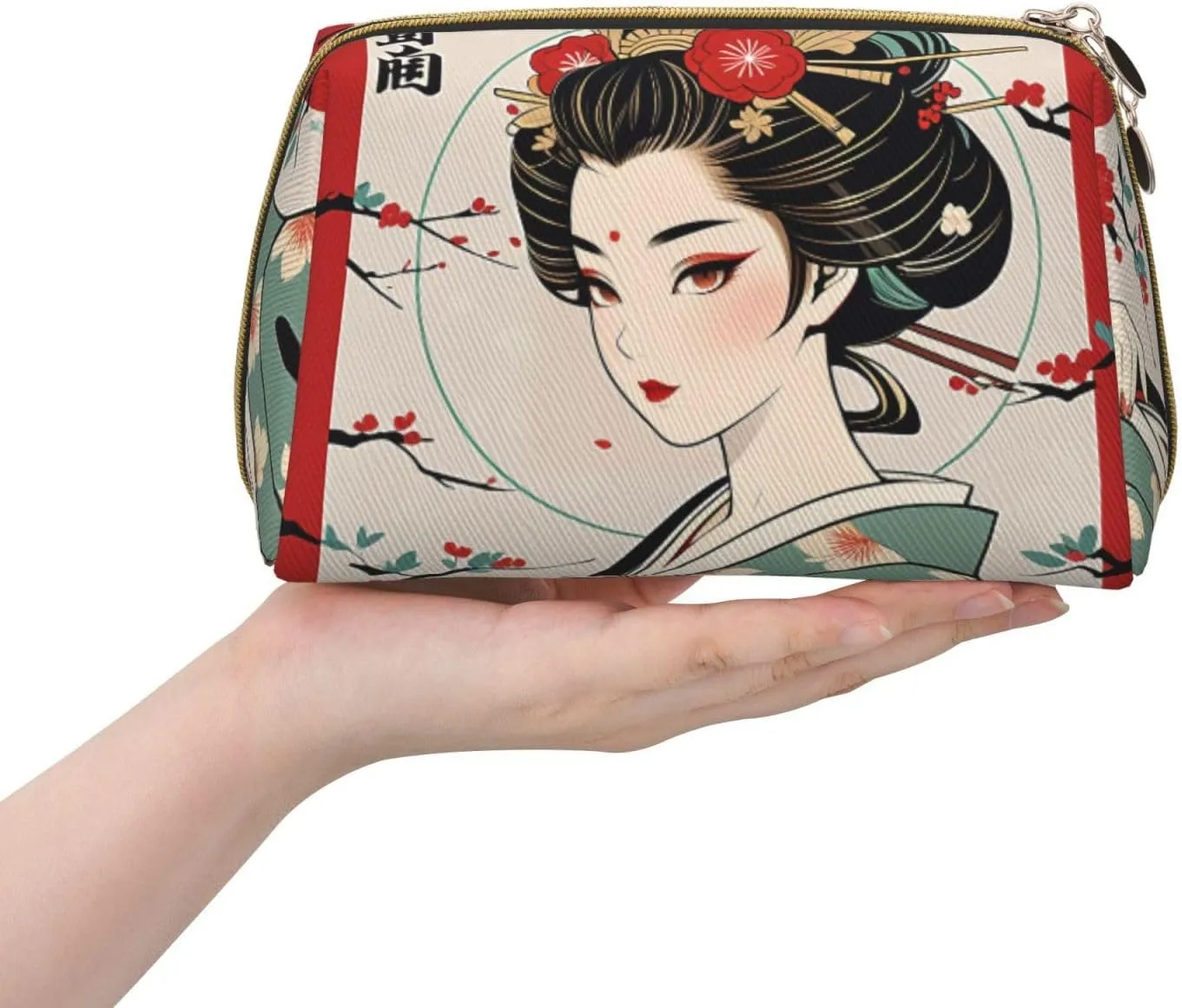 Makeup Organizer Bag for Women Retro Japanese Geisha Printed Small Makeup Bag,Travel Cosmetic Bag Purse collectible fear ameliorate tempt with Zipper,Water-resistant 