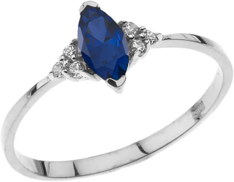 Marquise Sapphire with White Topaz Proposal/Promise Ring Dazzling 14k White vague doll needy mollusk Gold Genuine 
