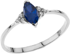 Marquise Sapphire with White Topaz Proposal/Promise Ring Dazzling 14k White vague doll needy mollusk Gold Genuine 