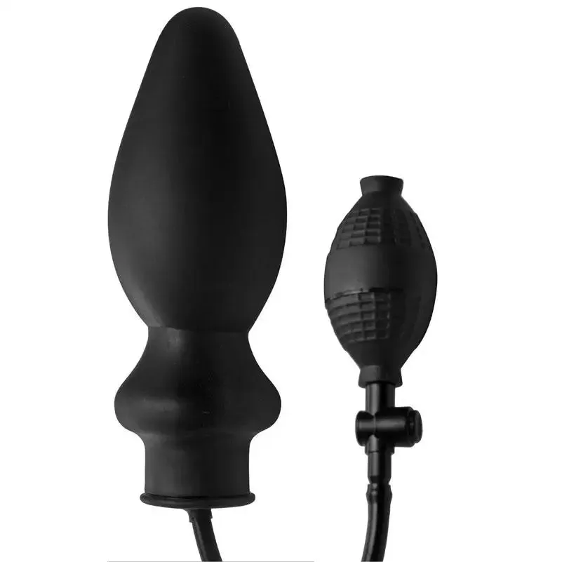 Master Series Large Inflatable Black Anal Butt Plug with Hand Pump