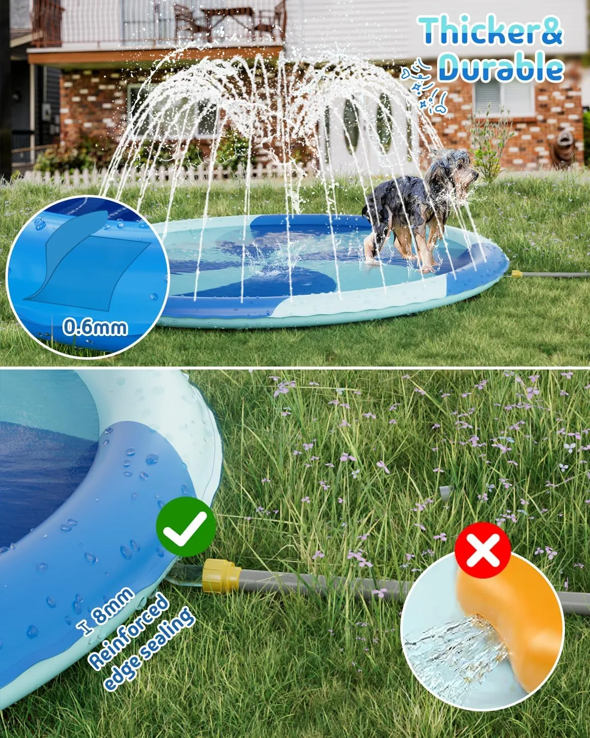 Mat, Fun Summer aggregation Outdoor Water Toys for Toddlers 4-6,Multi Splash Pad for Toddlers, 77" Sprinkler for Kids, Thicken Baby Pool Water 