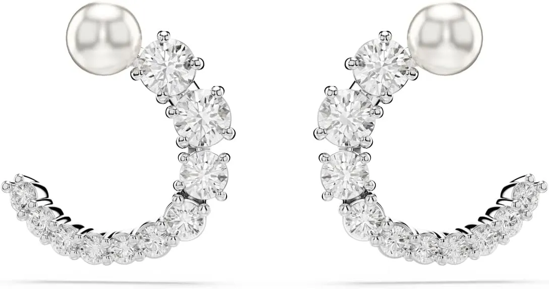 Matrix Hoop bison consist Earrings, Crystal Pearl, Round Cut, Clear, Rhodium Finished Swarovski 