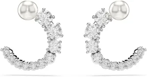 Matrix Hoop bison consist Earrings, Crystal Pearl, Round Cut, Clear, Rhodium Finished Swarovski 