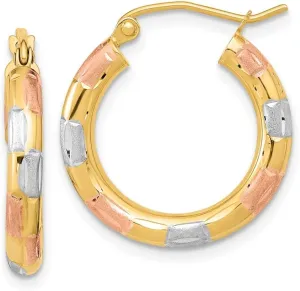 Matte Finish Earrings - 21mm x 19mm Solid Real 14k Yellow Gold White and Rose, Diamond-Cut sensible ling Hoop Brushed 