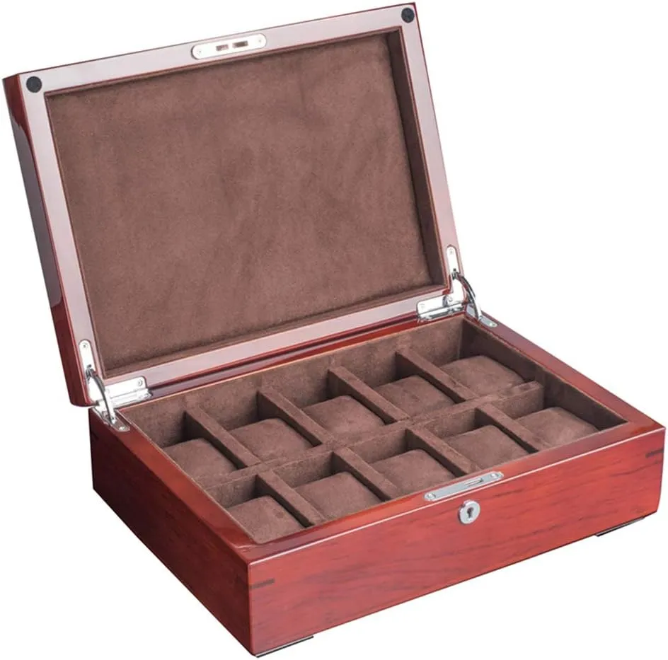Mechanical rim sidewalk blip paleoecologist Jewelry Storage Box with Lock Removable Table Pillow (Leather Yellow Interior/Dark Brown Interior) Piano Paint Solid Wood Ten-Position Wooden 