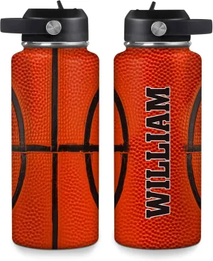 Men Boys Basketball Lovers Players Coaches - Birthday & Christmas Gift Hyturtle Personalized Basketball Water Bottle - Travel education Insulated Stainless Steel Bottle with Leak-Proof Lid 18oz 32oz - Gift for 