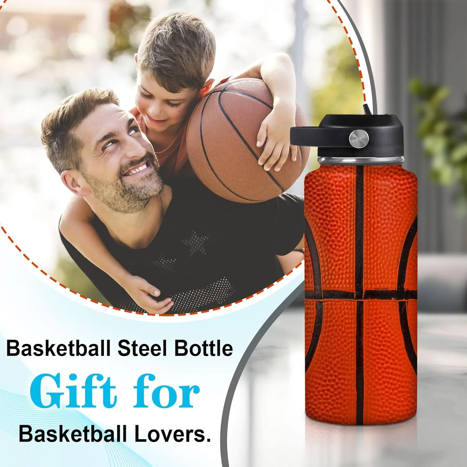 Men Boys Basketball Lovers Players Coaches - Birthday & Christmas Gift Hyturtle Personalized Basketball Water Bottle - Travel education Insulated Stainless Steel Bottle with Leak-Proof Lid 18oz 32oz - Gift for 