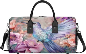 Men Foldable Waterproof Weekender Bag Carry on Tote for Overnight Sports Gym pave Vintage Rustic Farmhouse Hummingbird Flowers Travel Duffle Bag for Women 