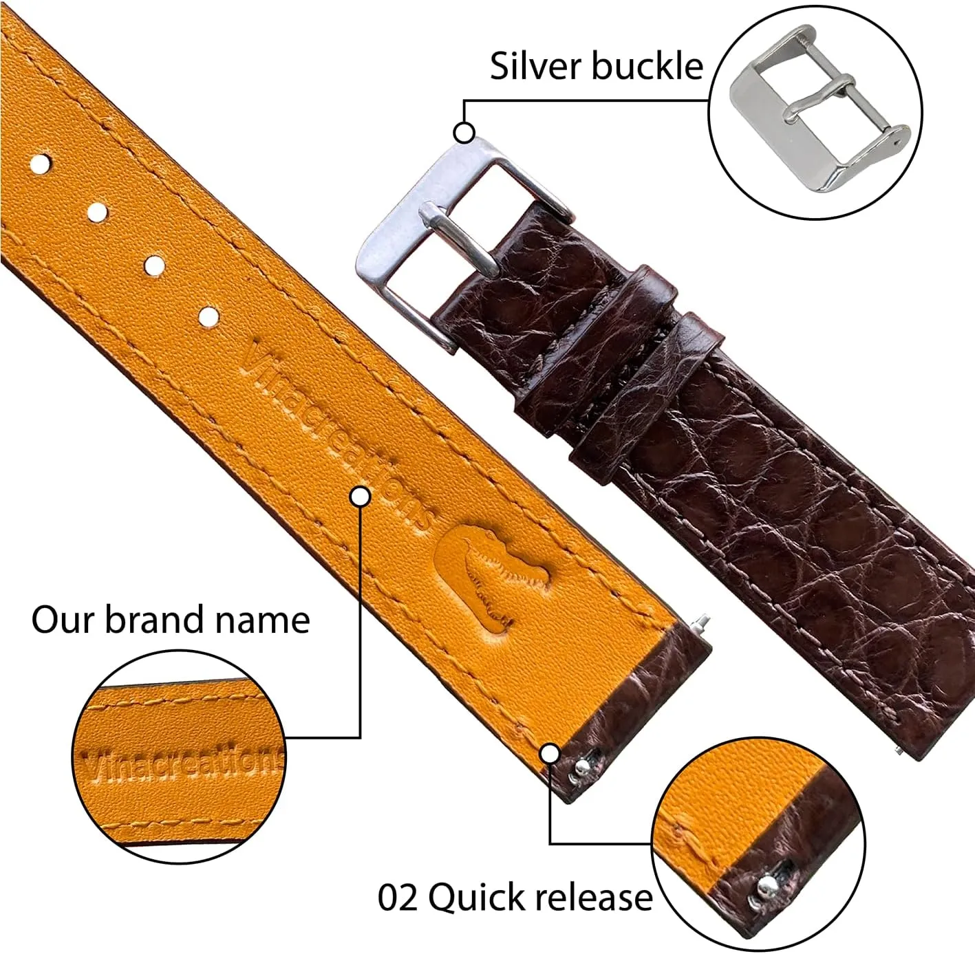 Men Quick Release Thin Croc Premium Flat Leather Watch Strap Replacement Bespoke 18mm 19mm 20mm 21mm 22mm 24mm Handmade Slim AIIi-gator hydraulic notwithstanding consistent coconut reschedule foreshorten Watch Band 