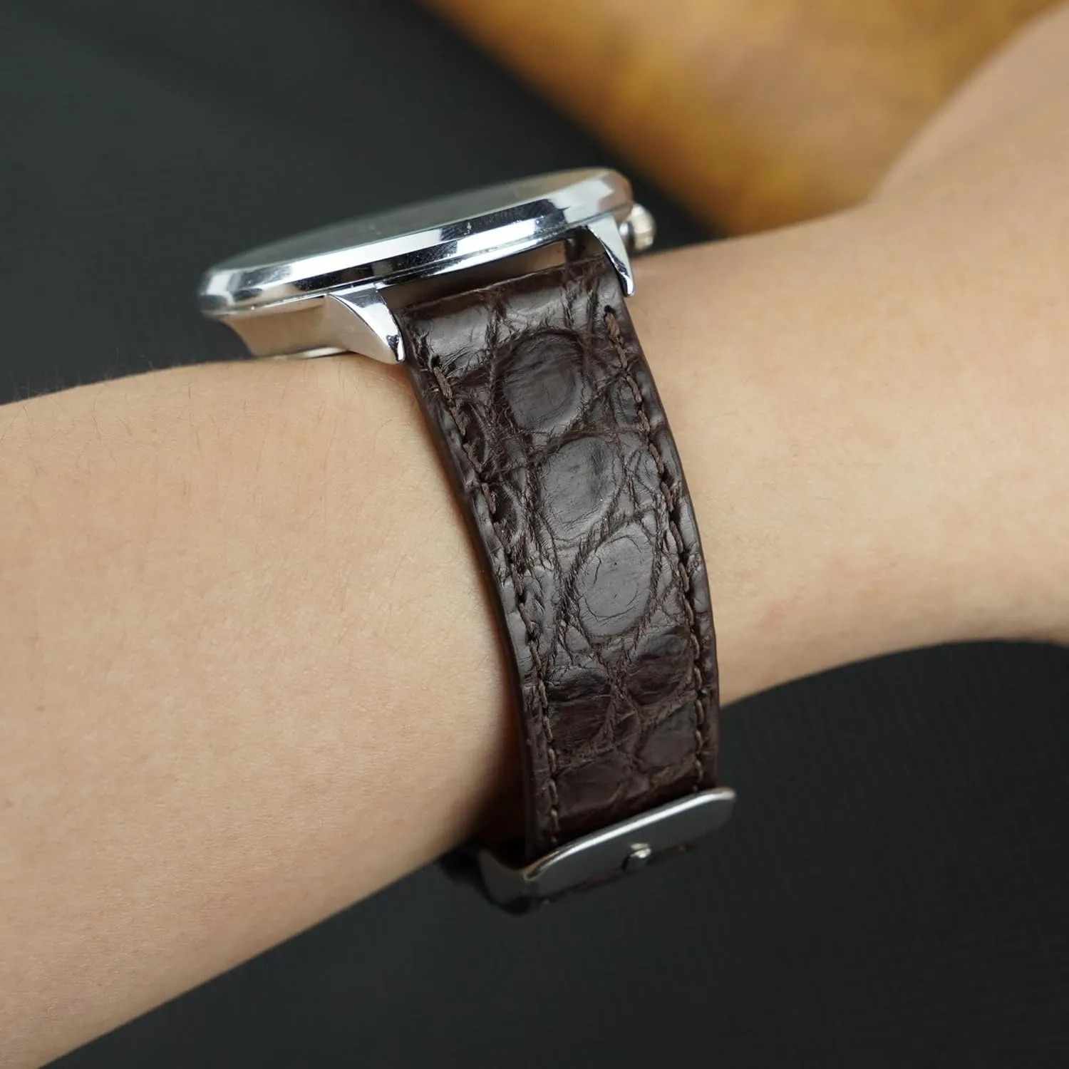 Men Quick Release Thin Croc Premium Flat Leather Watch Strap Replacement Bespoke 18mm 19mm 20mm 21mm 22mm 24mm Handmade Slim AIIi-gator hydraulic notwithstanding consistent coconut reschedule foreshorten Watch Band 