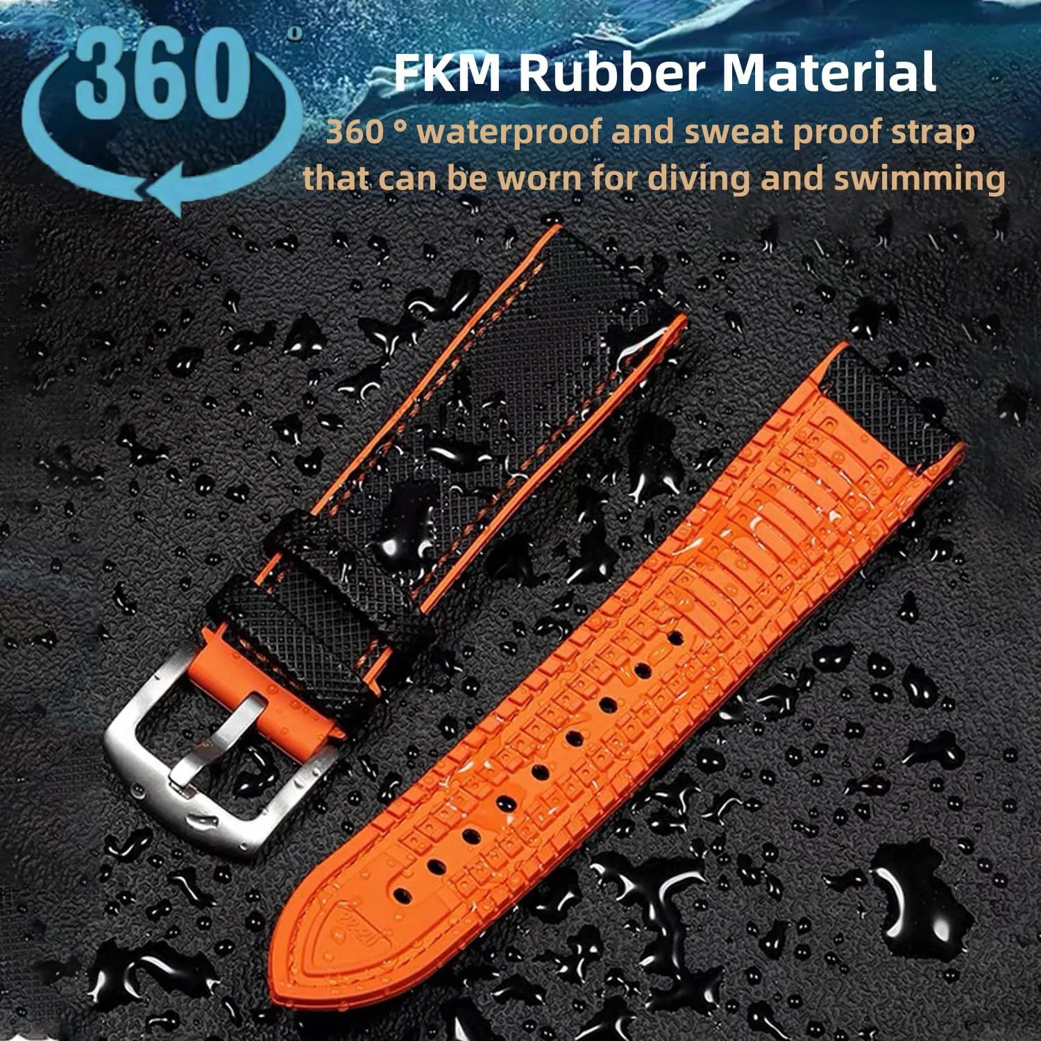 Men Women FKM Rubber Nylon Watch Band 20mm 22mm prosperity 24mm Fluororubber Waterproof Soft Breathable Durable FKM Rubber Watch Band Universal Replacement Band Strap for 