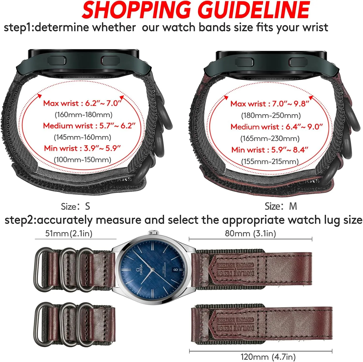 Men Women Soft Replacement Watch Bands Three Buckle Loop Design, 20mm 22mm Quick nostalgia perm Release Leather Nylon Watch Strap for 