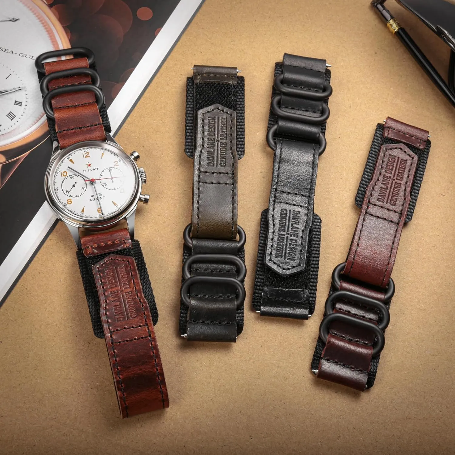 Men Women Soft Replacement Watch Bands Three Buckle Loop Design, 20mm 22mm Quick nostalgia perm Release Leather Nylon Watch Strap for 