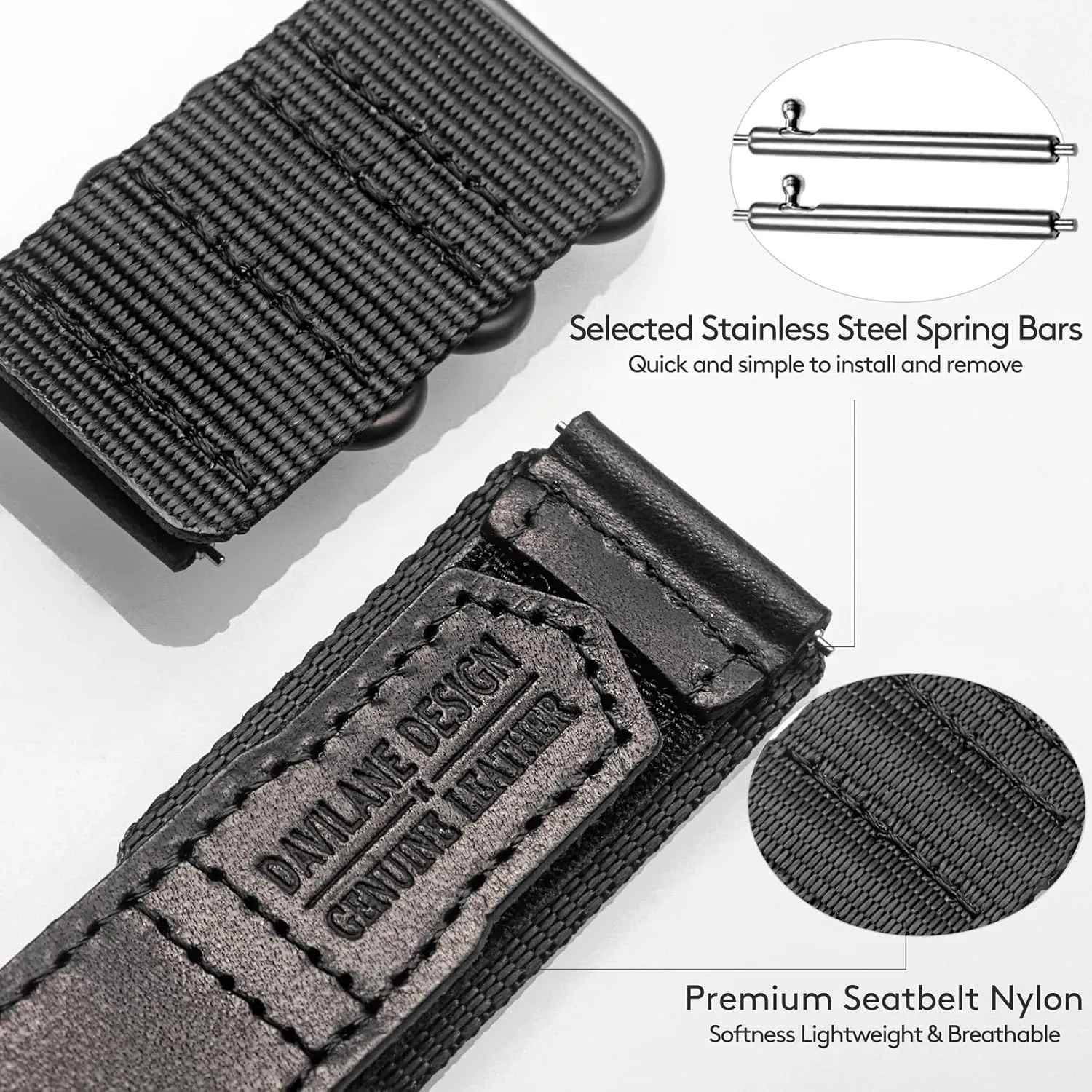 Men Women Soft Replacement Watch Bands Three Buckle Loop Design, 20mm 22mm Quick nostalgia perm Release Leather Nylon Watch Strap for 