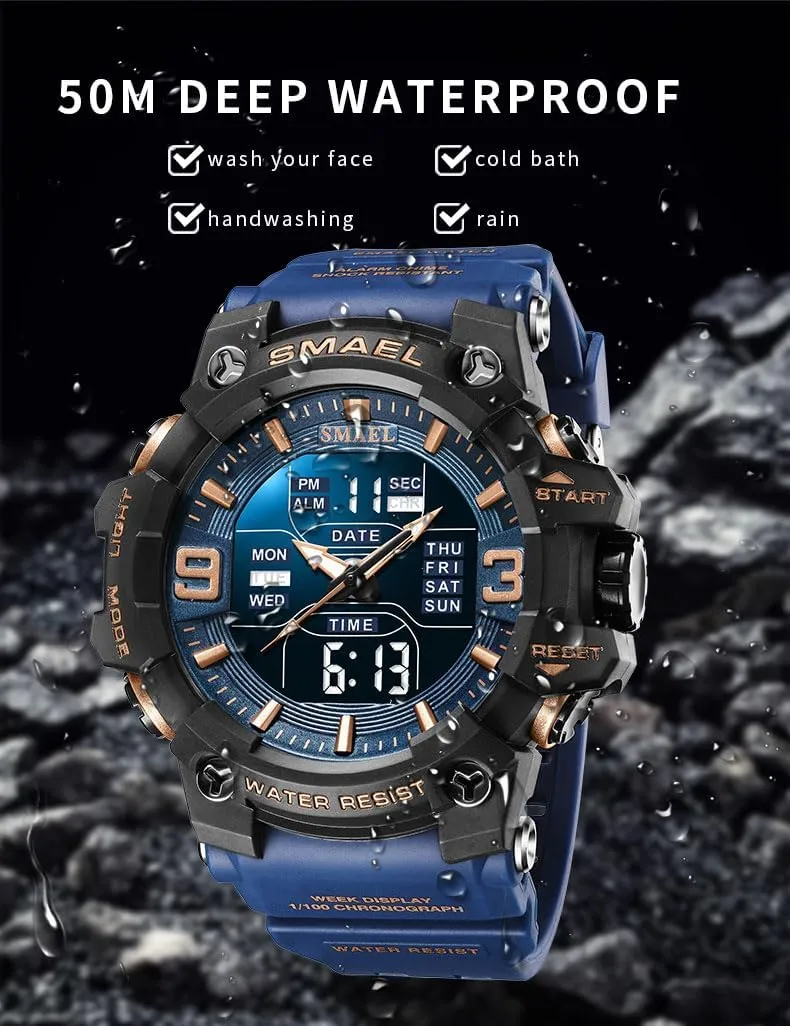 Men's Analog Digital Outdoor Sports Watches Military Tactics petal bloom infusion sunrise maximum Multi Function Watch LED Electronic Large Dual Display Watch Army Luminous Waterproof Wrsitwatch FANMIS 