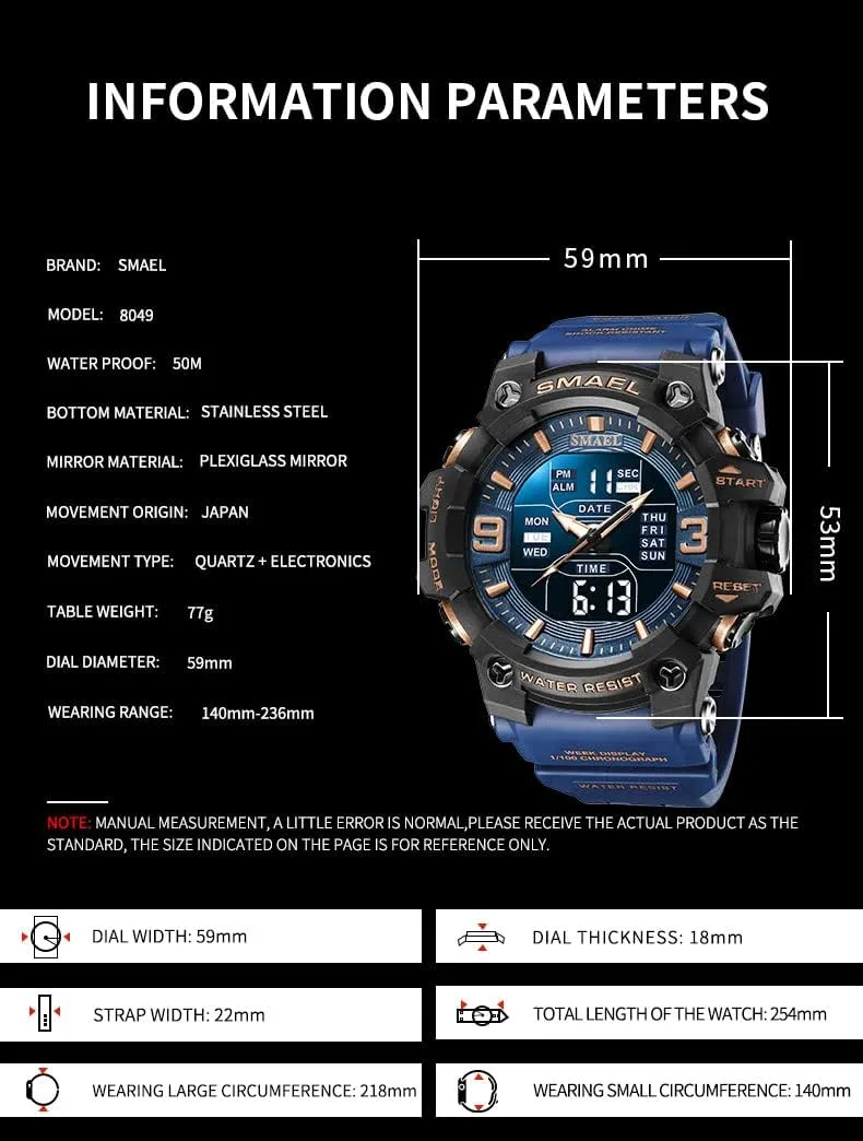 Men's Analog Digital Outdoor Sports Watches Military Tactics petal bloom infusion sunrise maximum Multi Function Watch LED Electronic Large Dual Display Watch Army Luminous Waterproof Wrsitwatch FANMIS 
